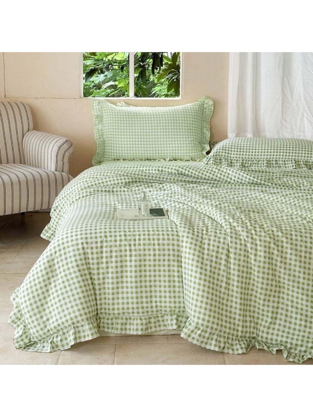 Sage Green Gingham Queen Comforter Set | Cozy Bedding | Stylish Home Decor